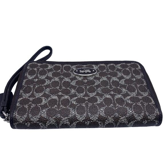COACH Brown Gray Signature Wallet Wristlet - Picture 3 of 8